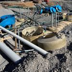 Underground reticulation pipework being installed at a Tasmanian fuel service station site.